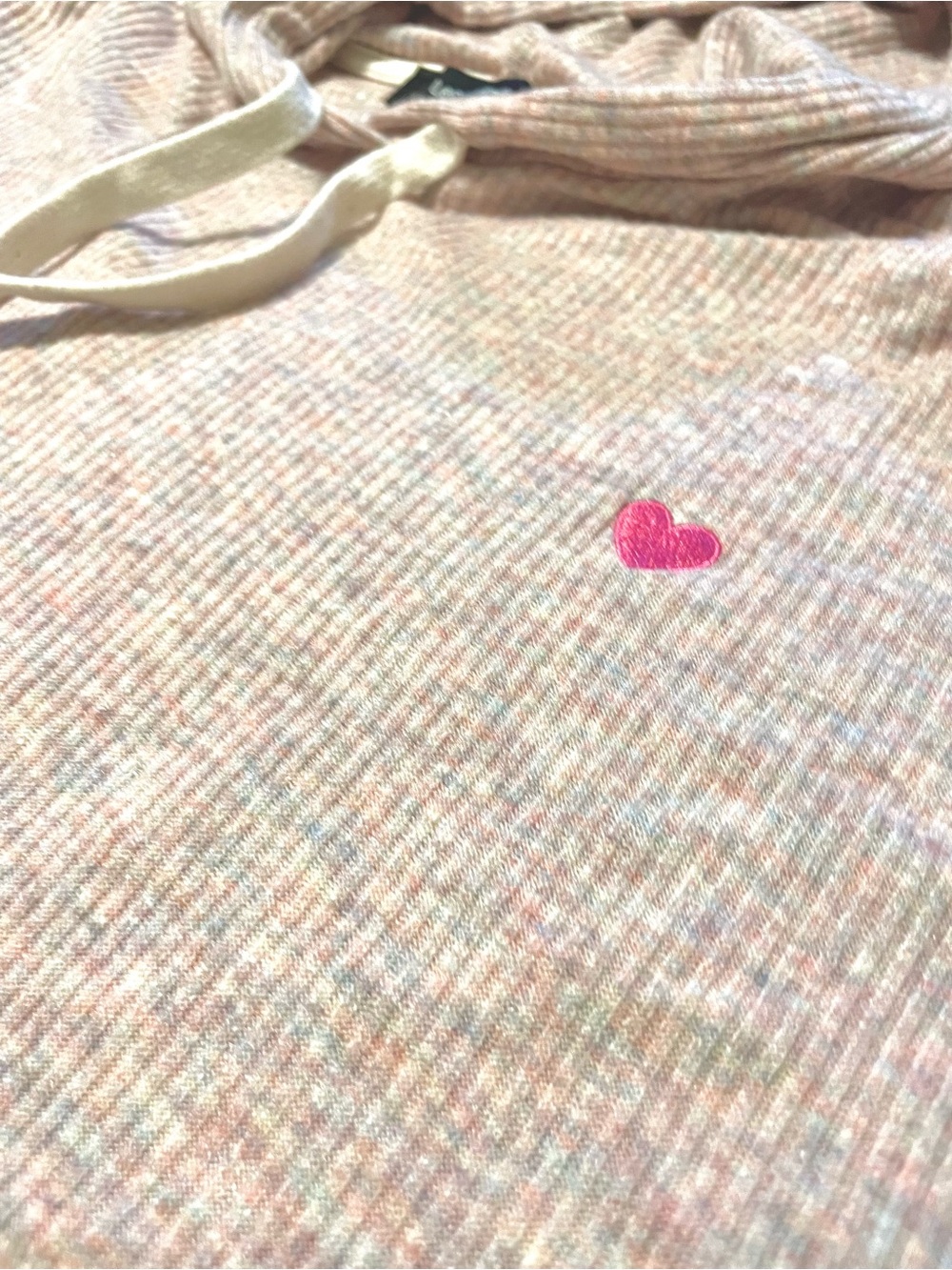 Lea & Viola Cropped Hoodie Ribbed Knit Pink Heart Soft Oversized M - Picture 6 of 8